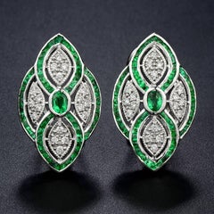 Emerald Diamond Clip-On Earrings