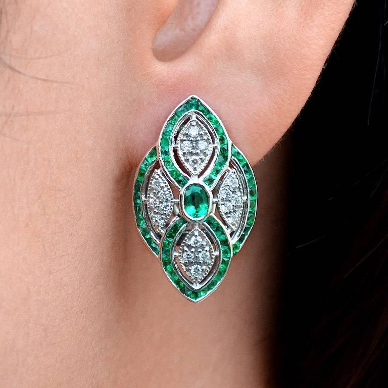 Emerald Diamond Clip-On Earrings 2