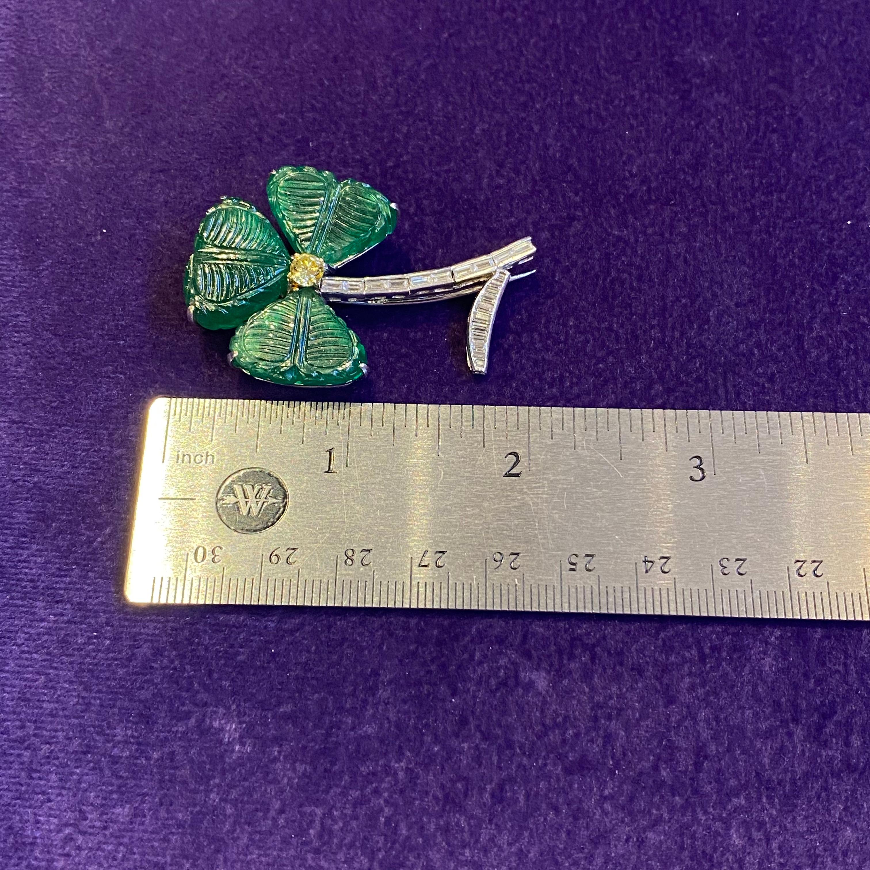 Emerald & Diamond Clover Flower Brooch 2
