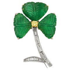 Emerald & Diamond Clover Flower Brooch