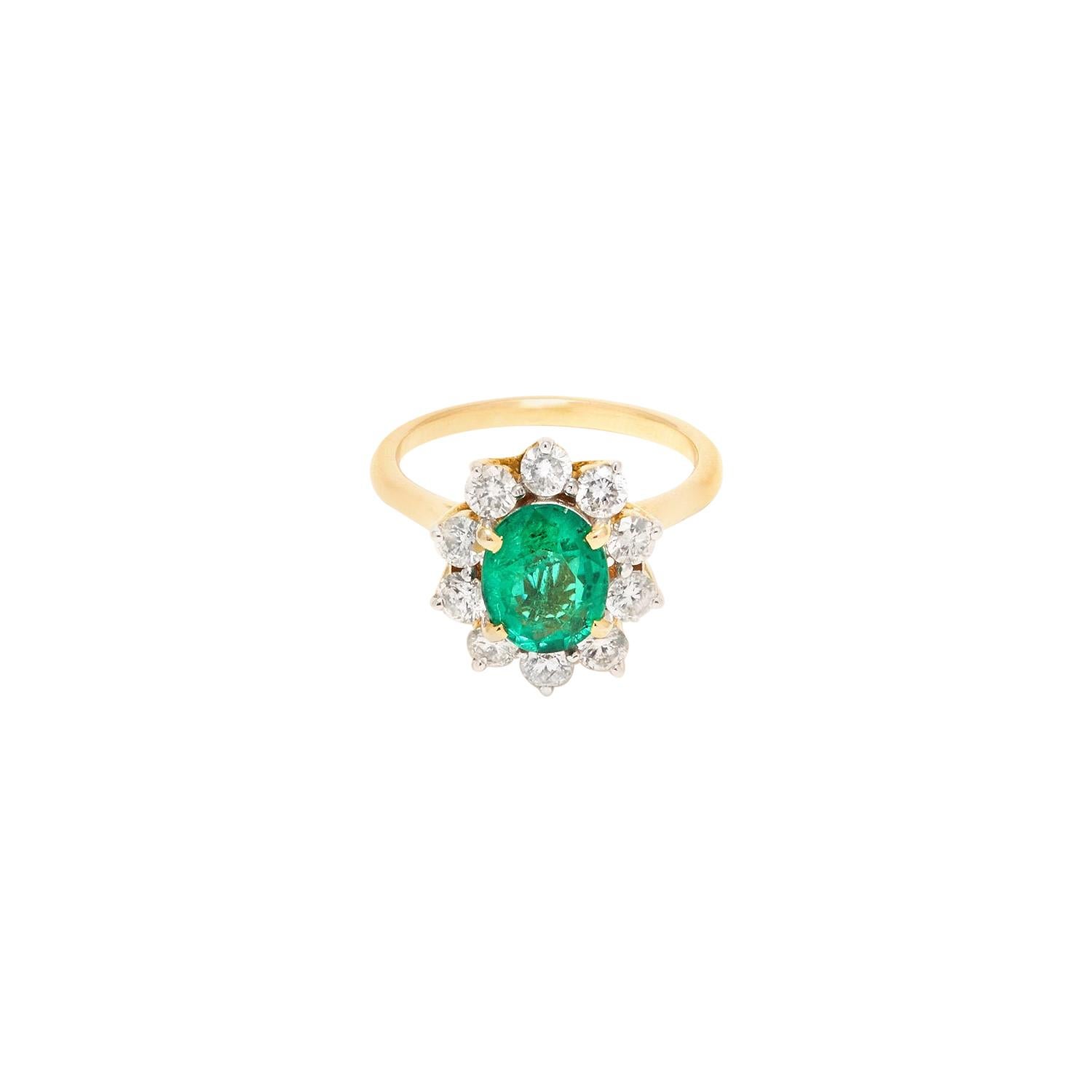 Emerald Diamond Cluster Certified Dress Ring For Sale