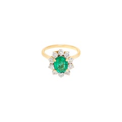 Emerald Diamond Cluster Certified Dress Ring