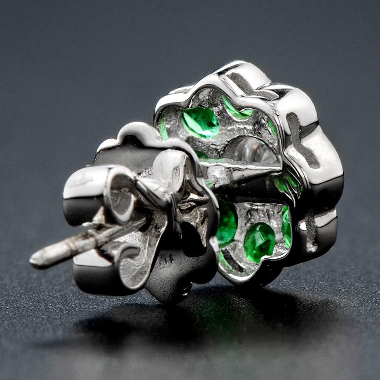Art Deco Emerald Diamond Cluster Earrings