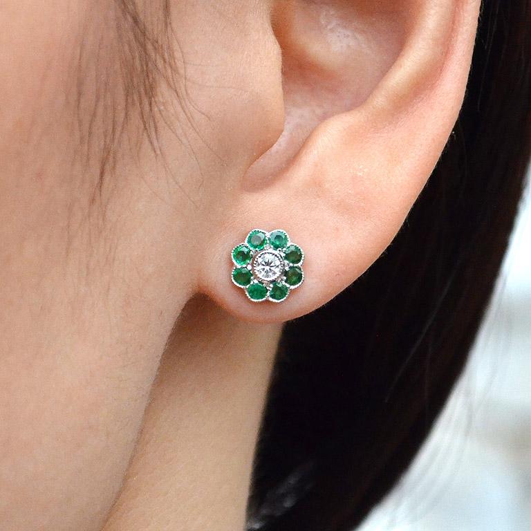 Women's Emerald Diamond Cluster Earrings
