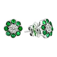 Vintage Emerald Diamond Cluster Earrings