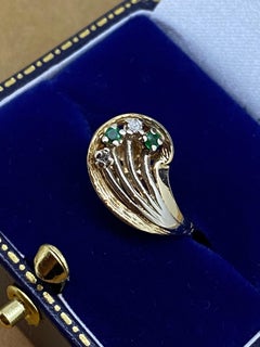 Emerald & Diamond Cluster "Grape Branch" Motif Retro Ring. 14K White Yellow Gold