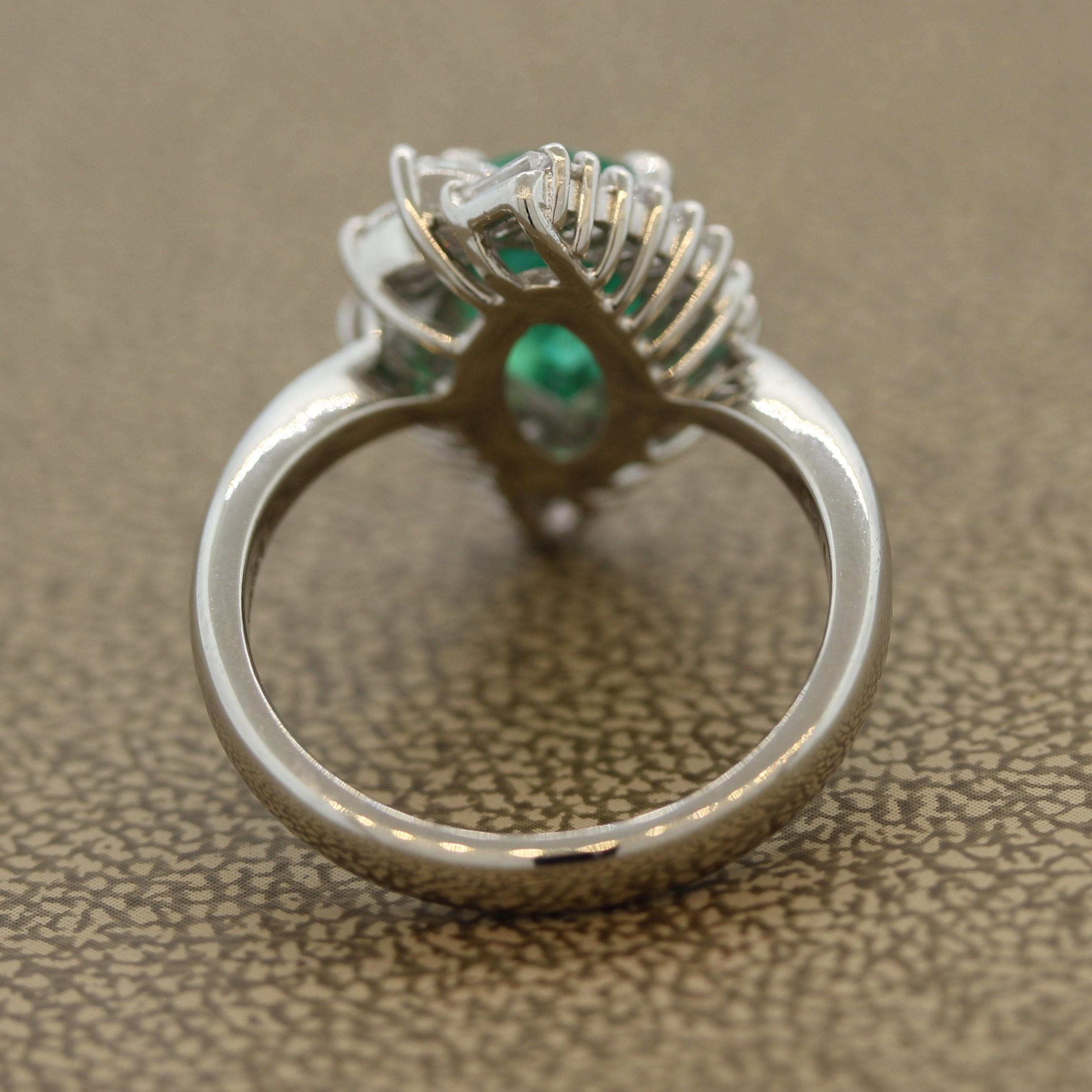 Women's Emerald Diamond Cluster Platinum Ring