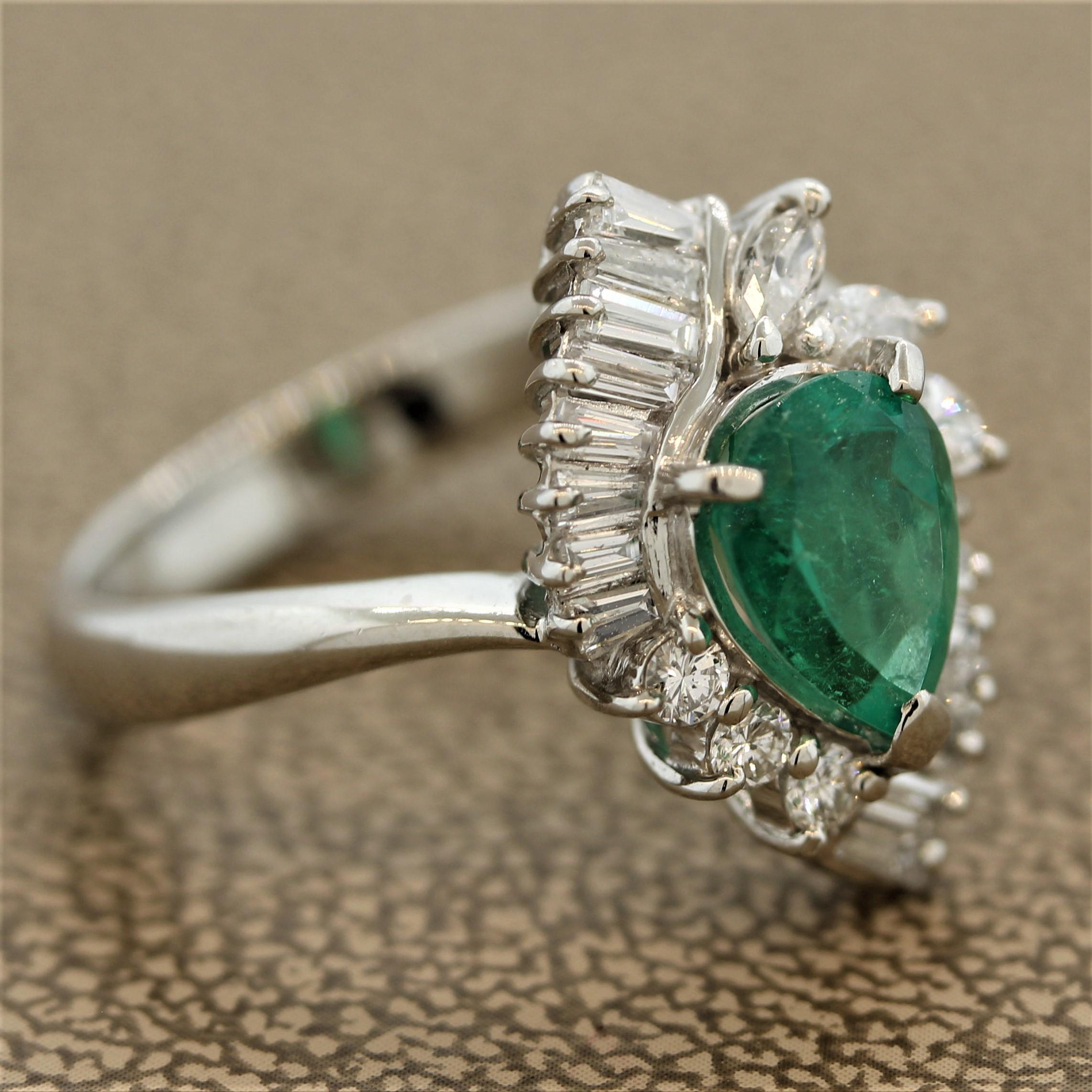 Emerald Diamond Cluster Platinum Ring 2
