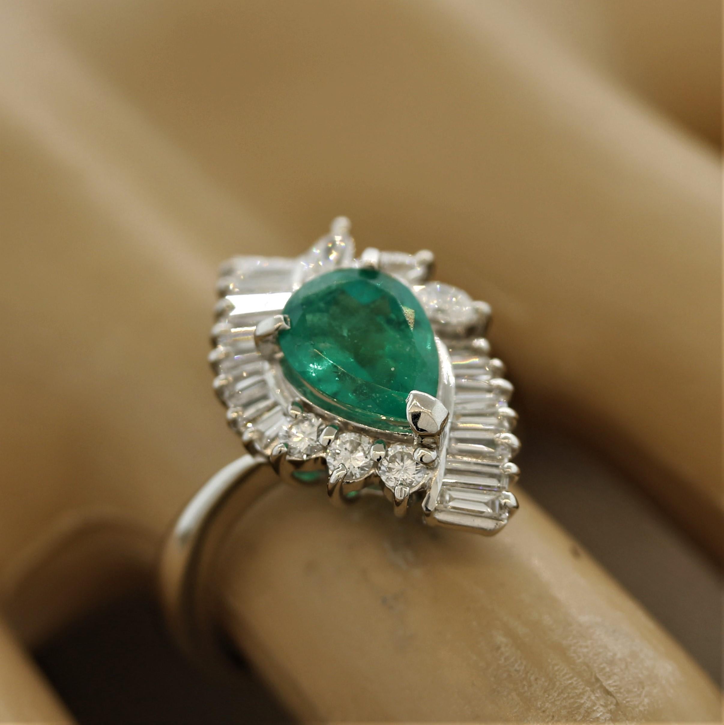 Emerald Diamond Cluster Platinum Ring 3