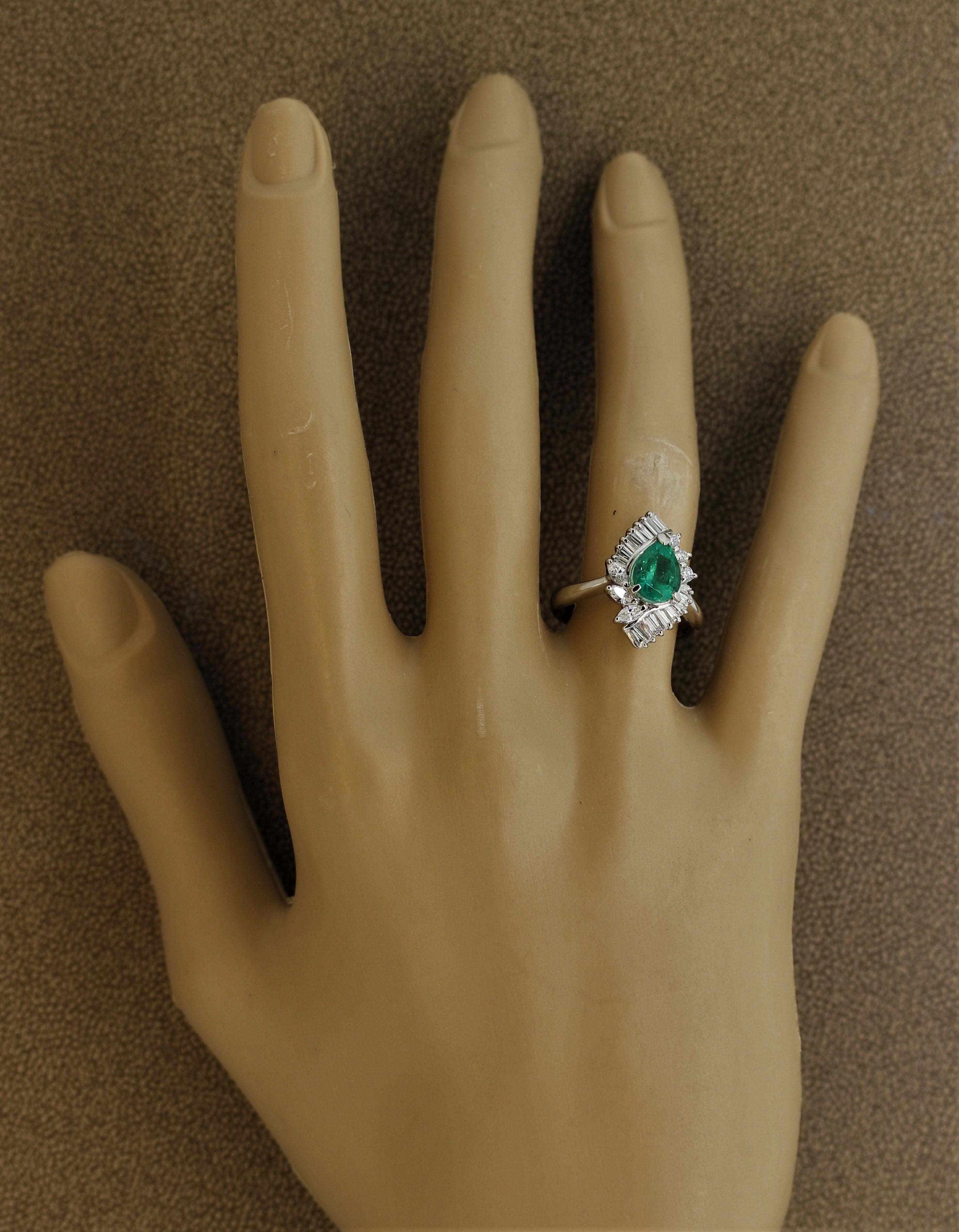 Emerald Diamond Cluster Platinum Ring 4