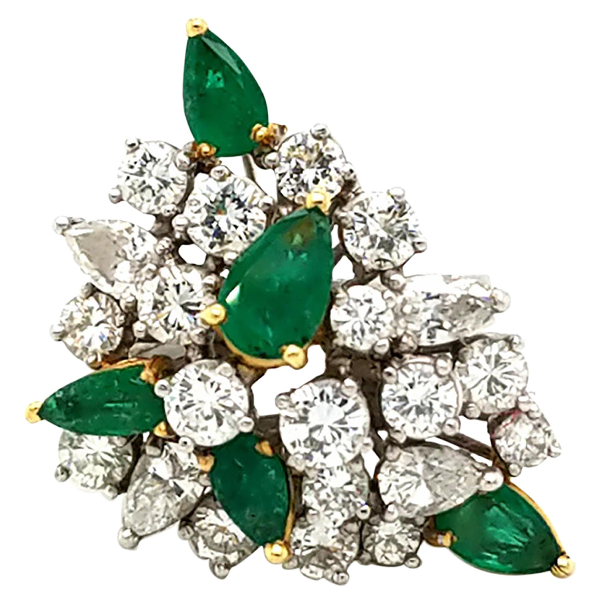 Emerald Diamond Cluster Platinum Ring