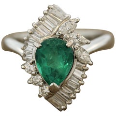 Emerald Diamond Cluster Platinum Ring