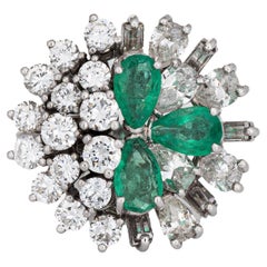 Emerald Diamond Cluster Ring Vintage 14k White Gold Estate Sz 5.5 Fine Jewelry