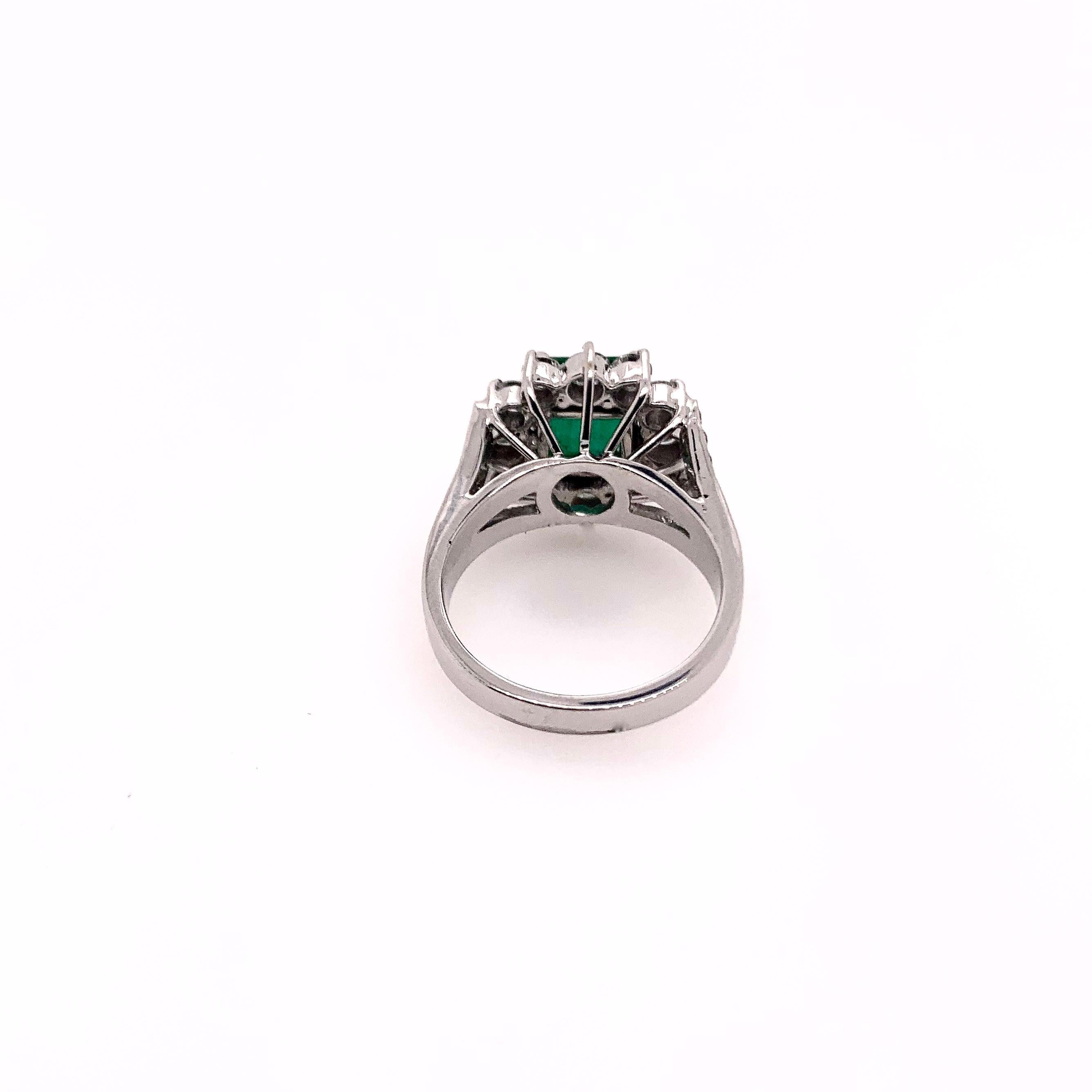 Emerald Cut Emerald Diamond Cocktail Classic Ring in 18k White Gold For Sale