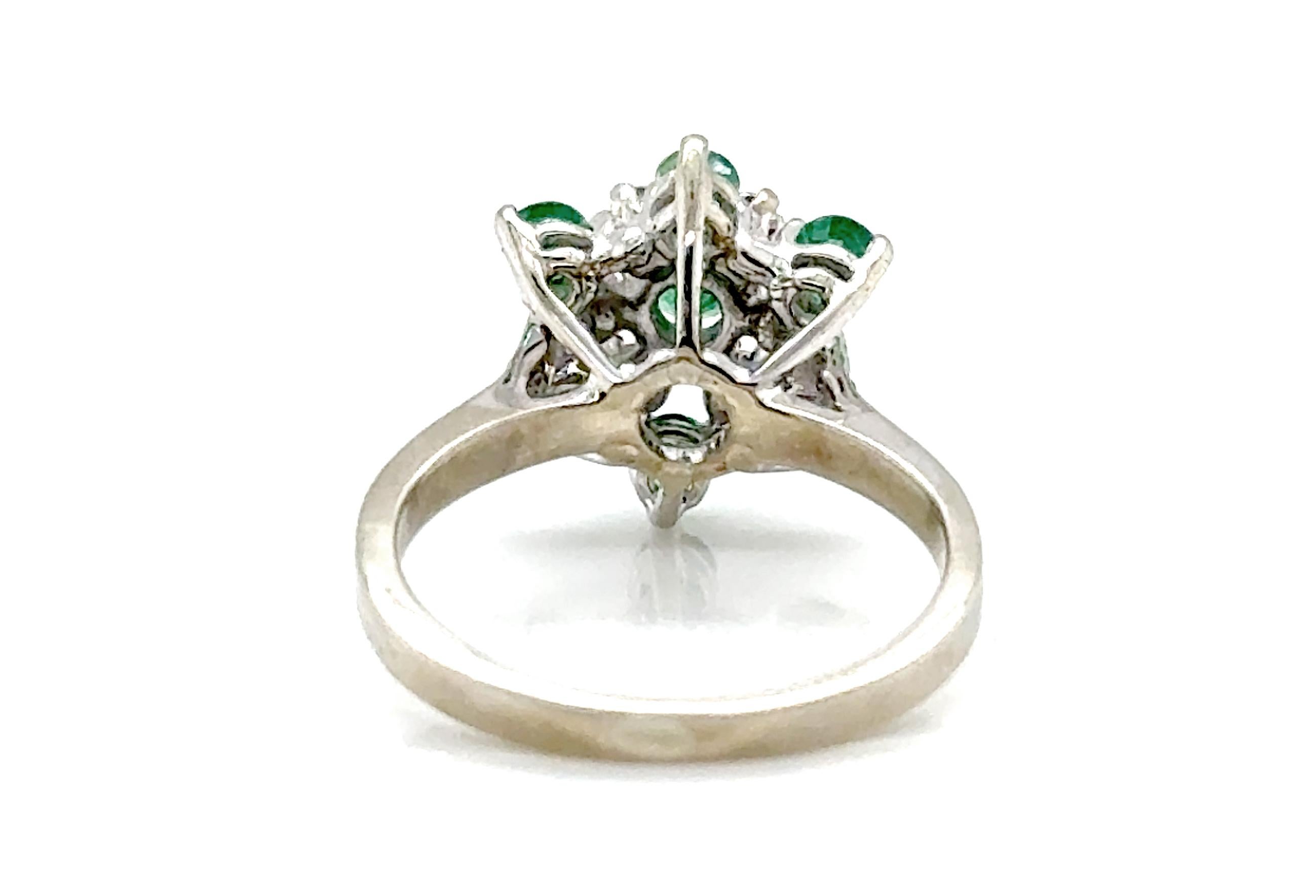 Women's Emerald Diamond Cocktail Cluster Statement Ring 1ct 14K White Gold May Birthston