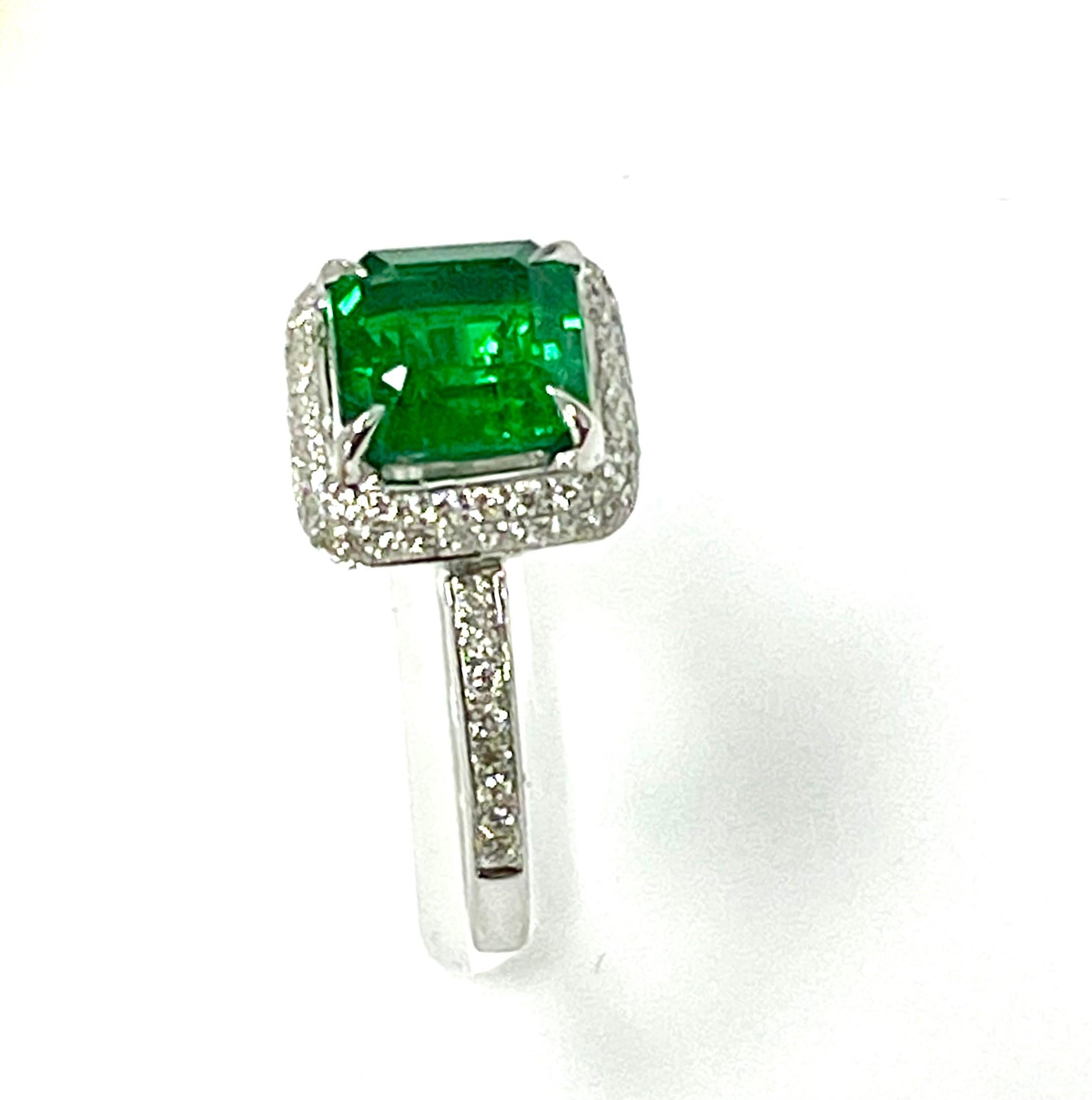 Square Cut Emerald Diamond Cocktail Ring For Sale