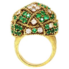 Vintage Emerald & Diamond Cocktail Ring set in 18k Yellow Gold