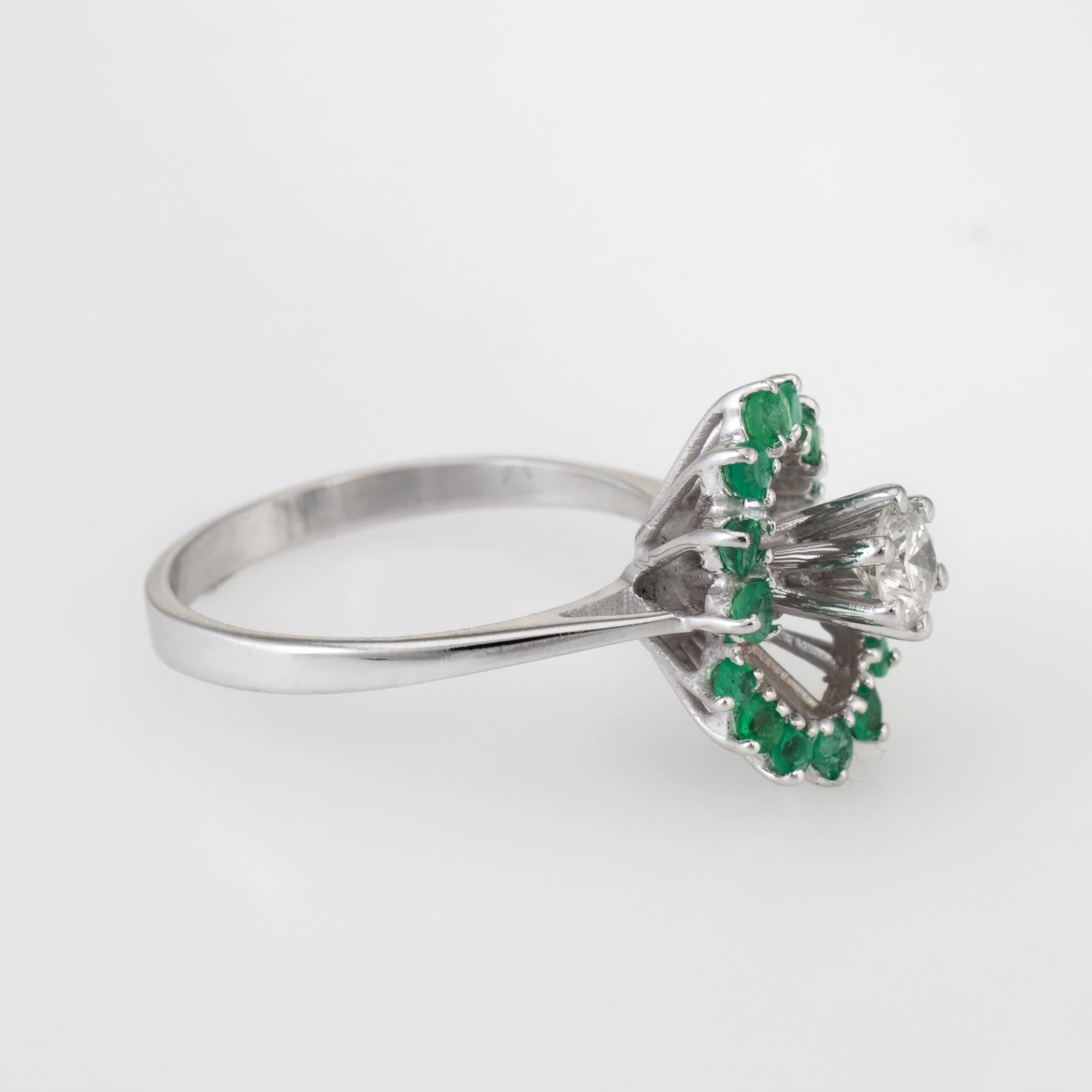 Modern Emerald Diamond Cocktail Ring Vintage 14k White Gold Estate Fine Jewelry