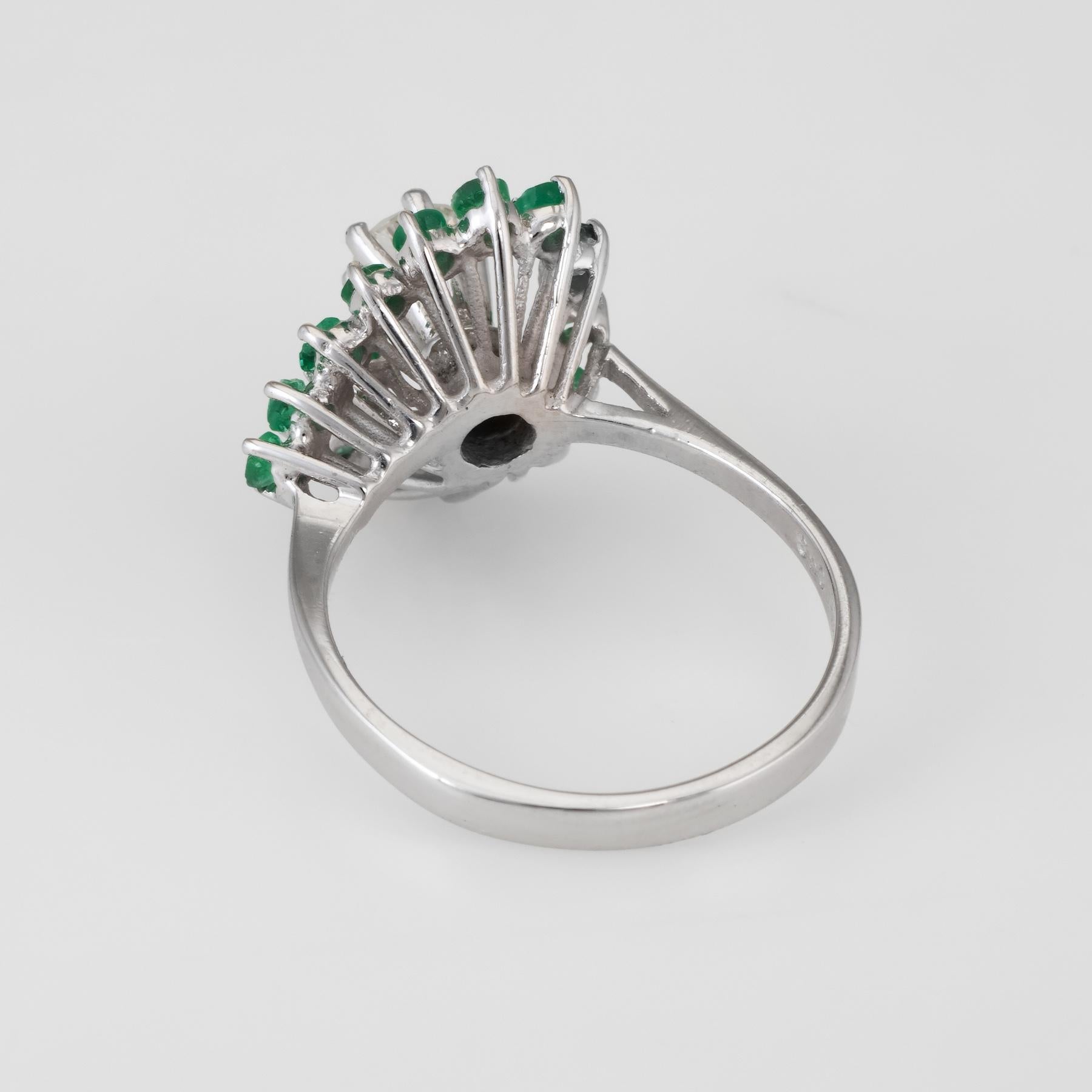 Emerald Diamond Cocktail Ring Vintage 14k White Gold Estate Fine Jewelry In Excellent Condition In Torrance, CA