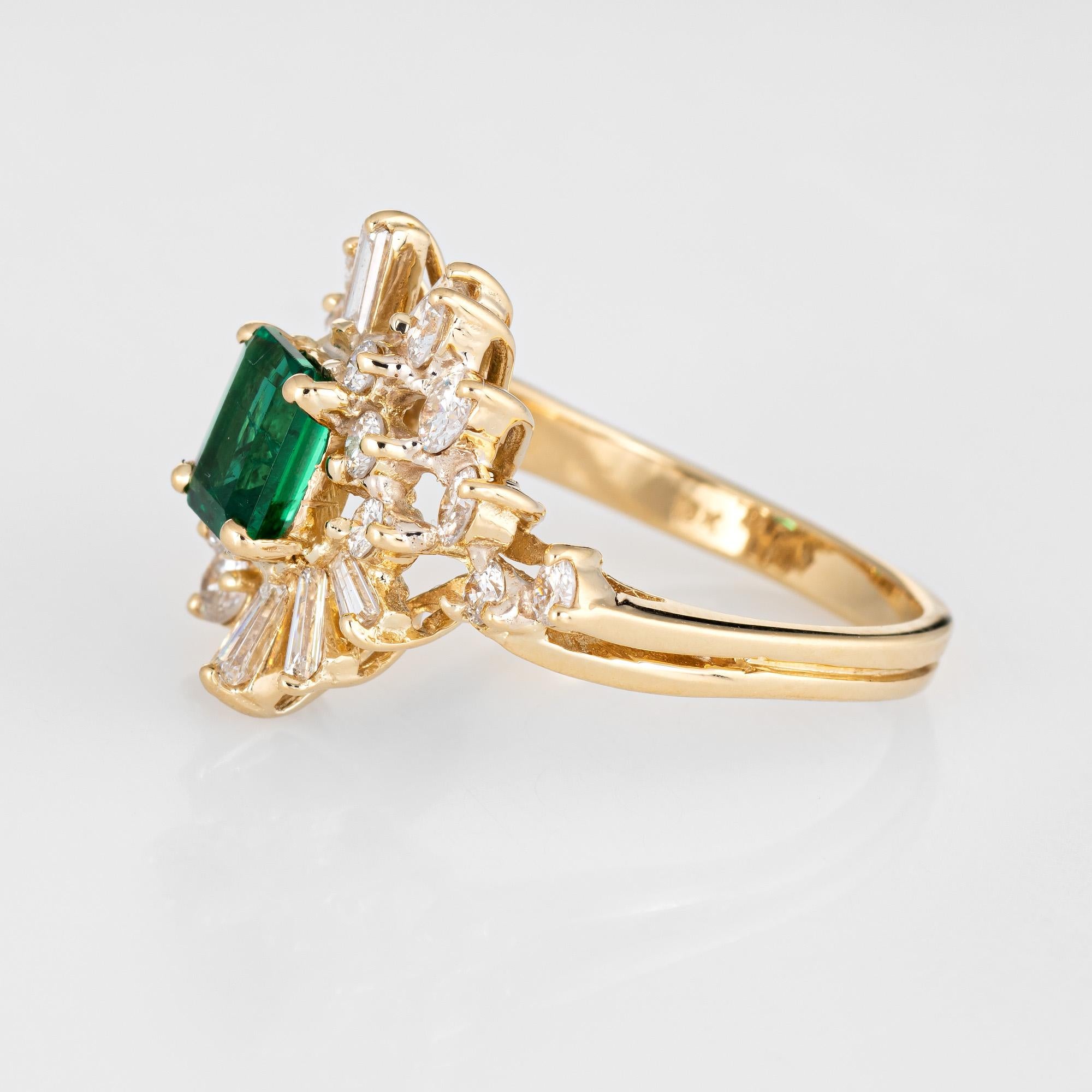 Emerald Cut Emerald Diamond Cocktail Ring Vintage 18 Karat Gold Mixed Cut Estate Jewelry