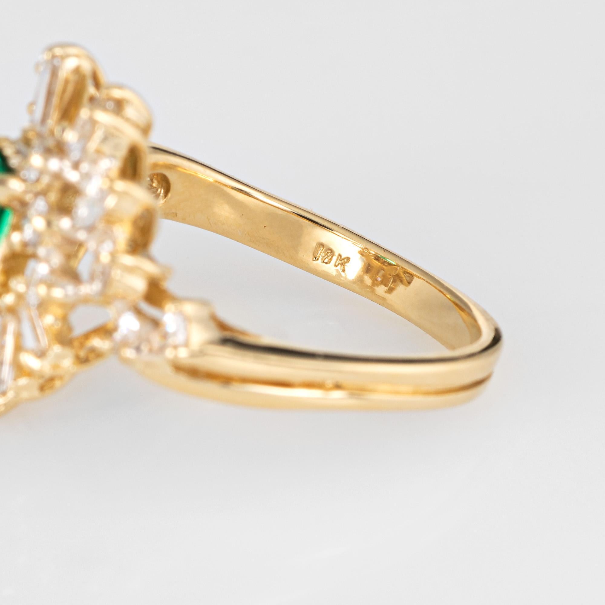 Emerald Diamond Cocktail Ring Vintage 18 Karat Gold Mixed Cut Estate Jewelry 1
