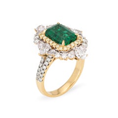Emerald Diamond Cocktail Ring Vintage 18k Yellow Gold Sz 7 Gemstone Jewelry