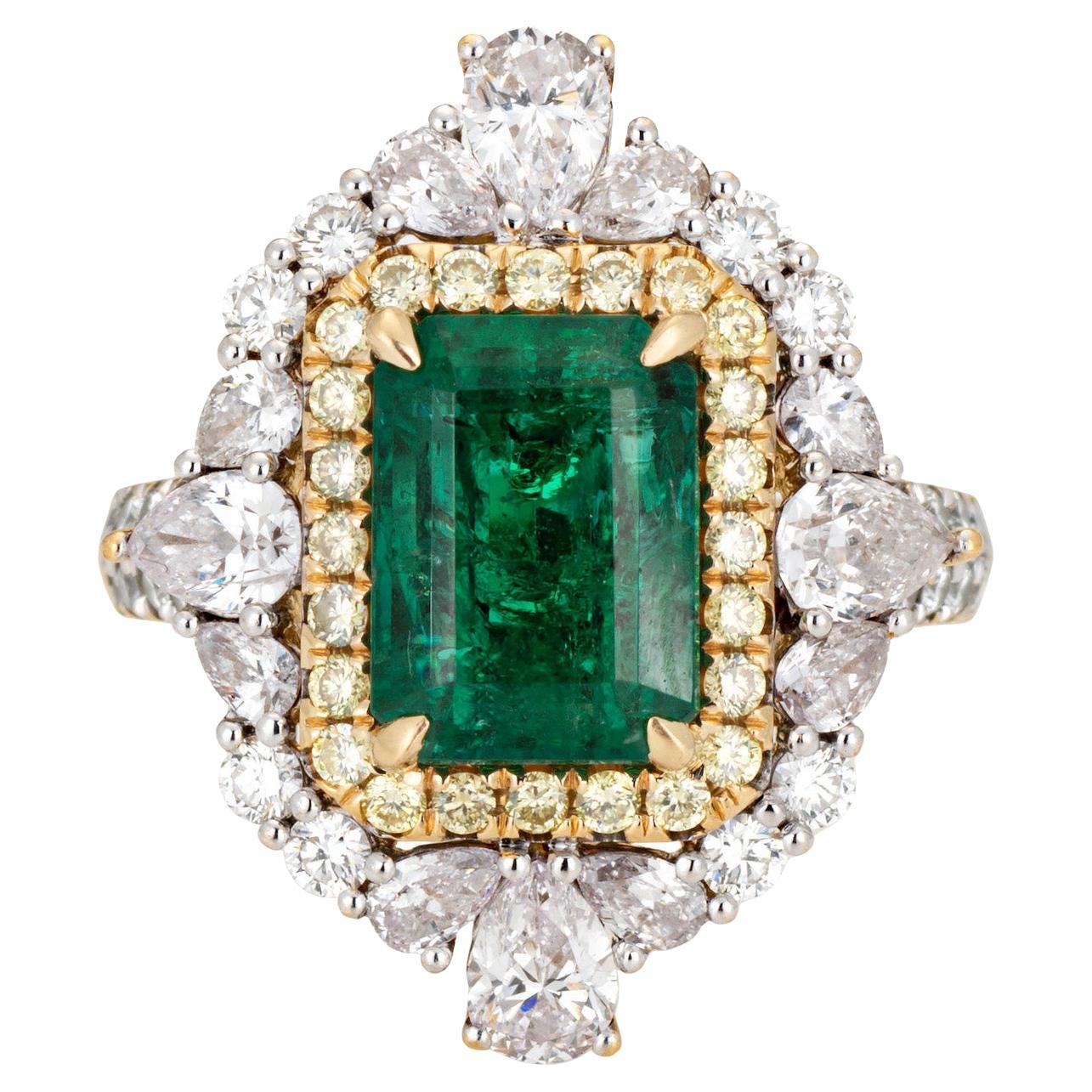 Emerald Diamond Cocktail Ring Vintage 18k Yellow Gold Sz 7 Gemstone Jewelry For Sale