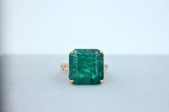 Smeraldo Diamante Cocktail Dichiarazione Grande Unico Lusso Anello in Oro Giallo 18 Carati