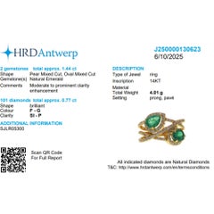 Emerald & Diamond Criss Cross Ring in 14K Solid Gold (Certified)- Ready to Ship