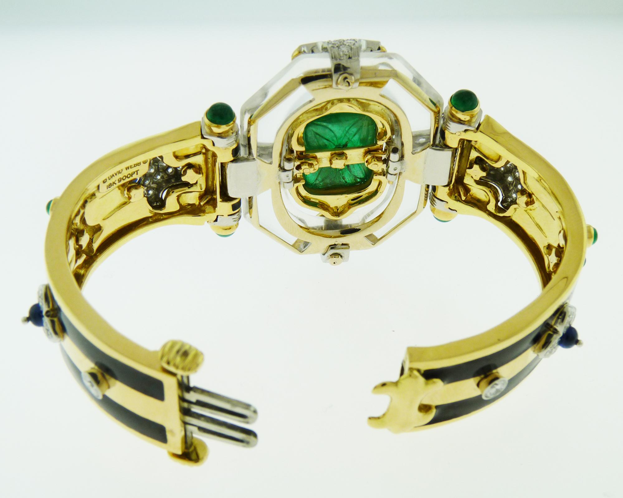 David Webb Emerald Diamond Cross River Bracelet In New Condition For Sale In New York, NY