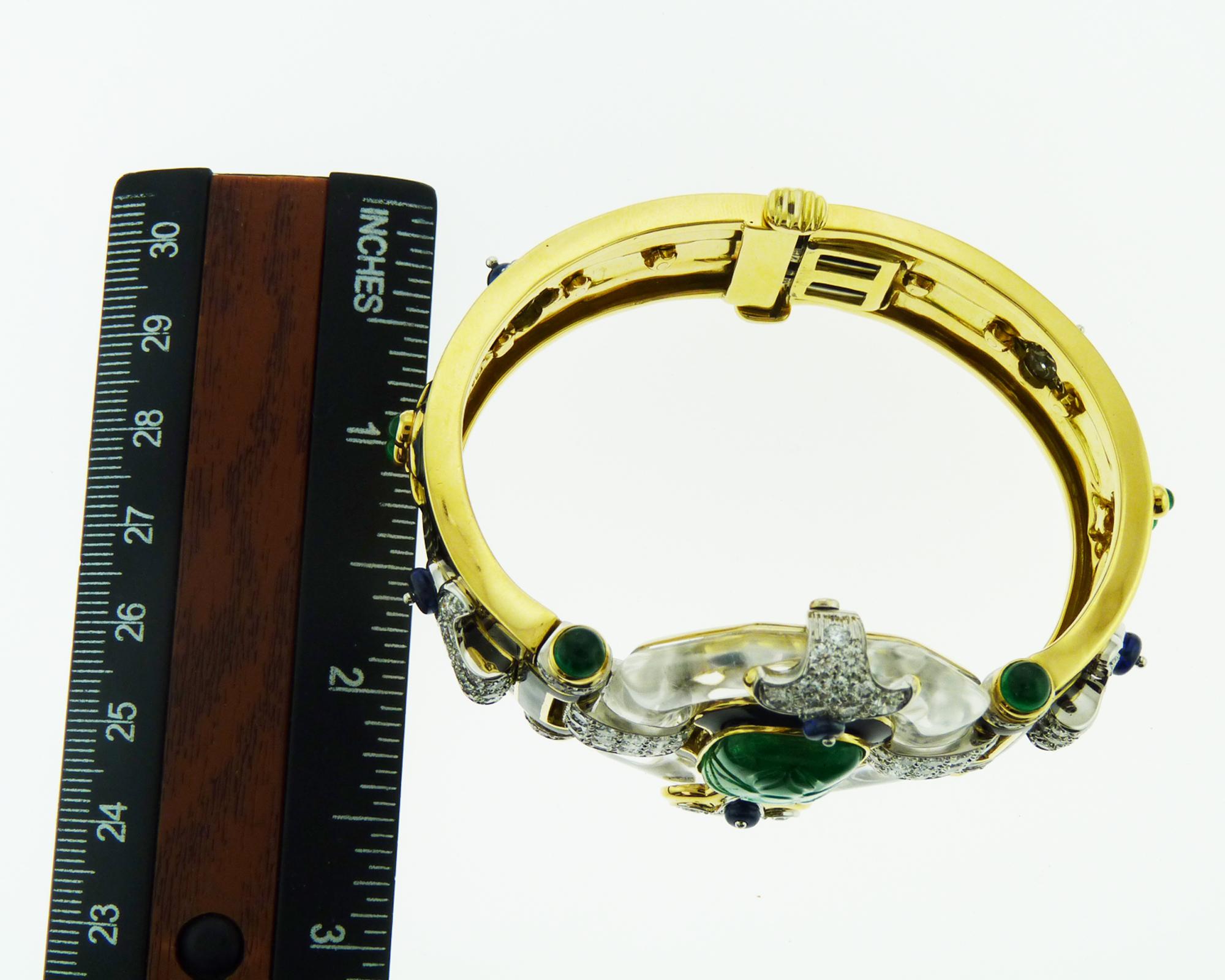 Women's David Webb Emerald Diamond Cross River Bracelet For Sale