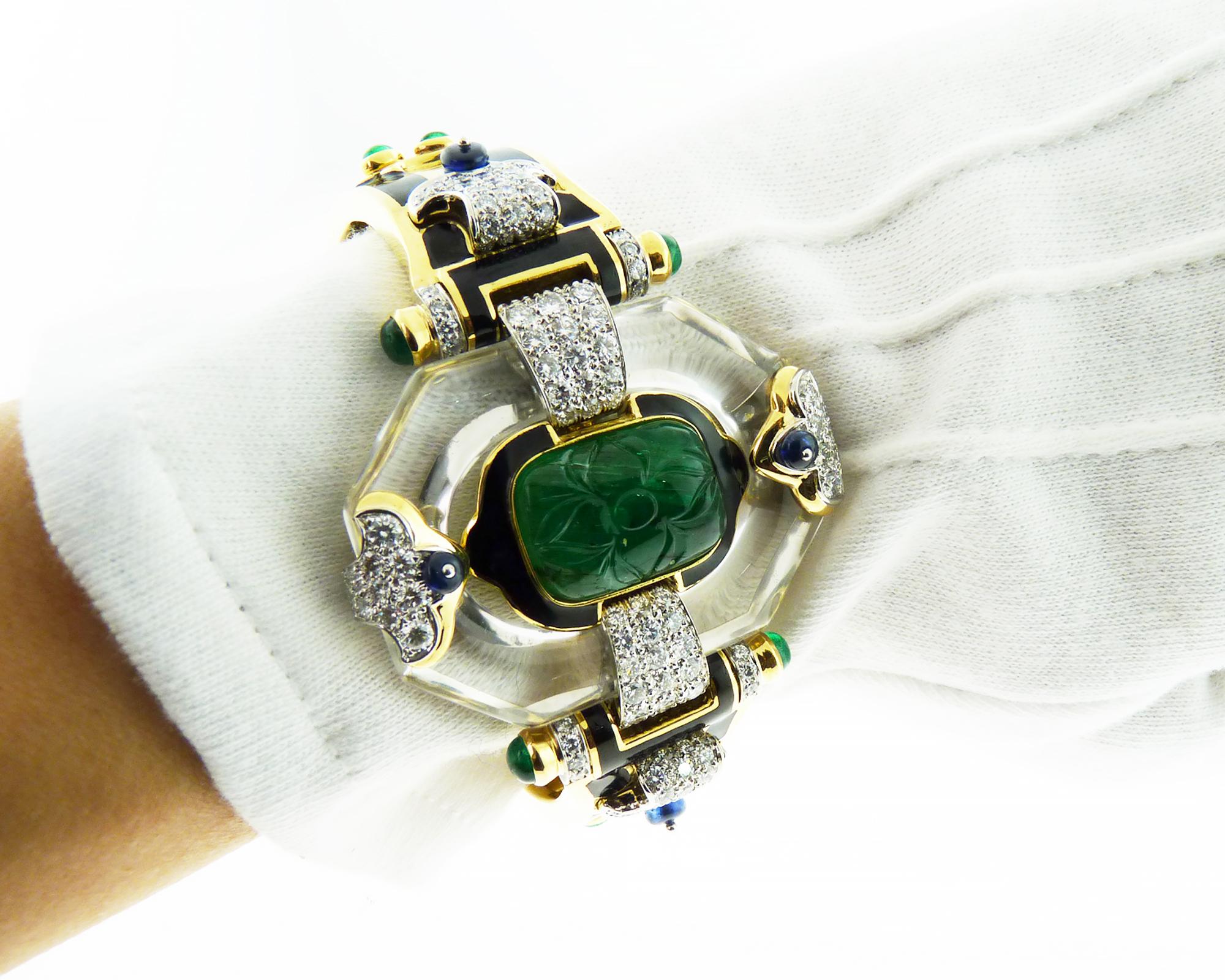 David Webb Emerald Diamond Cross River Bracelet For Sale 1