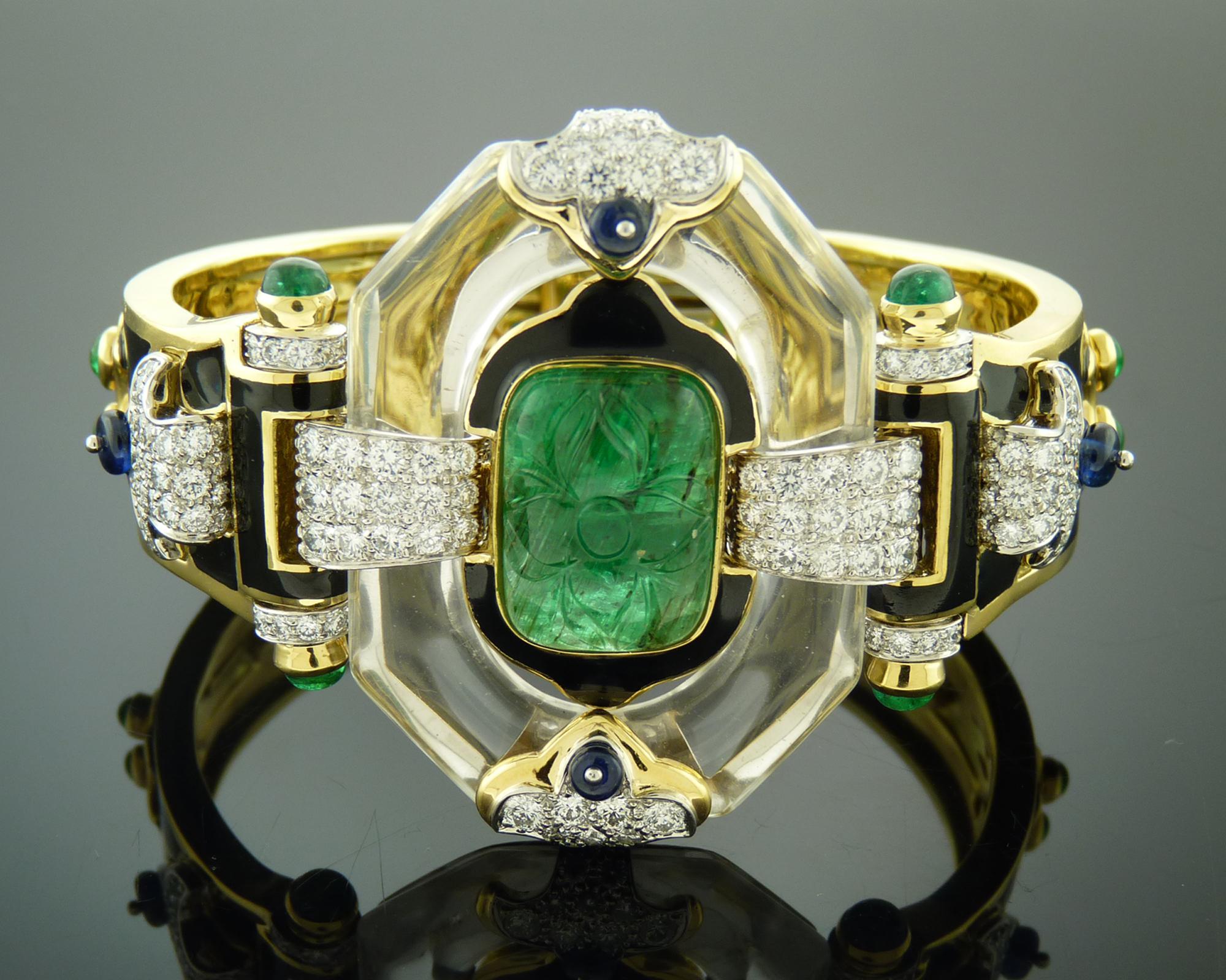 David Webb Emerald Diamond Cross River Bracelet For Sale 2