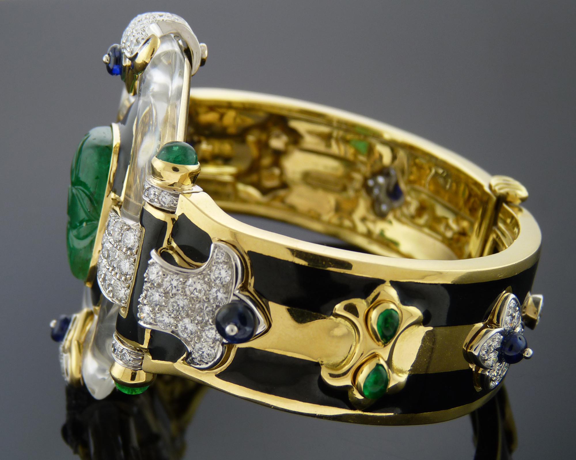 David Webb Emerald Diamond Cross River Bracelet For Sale 3