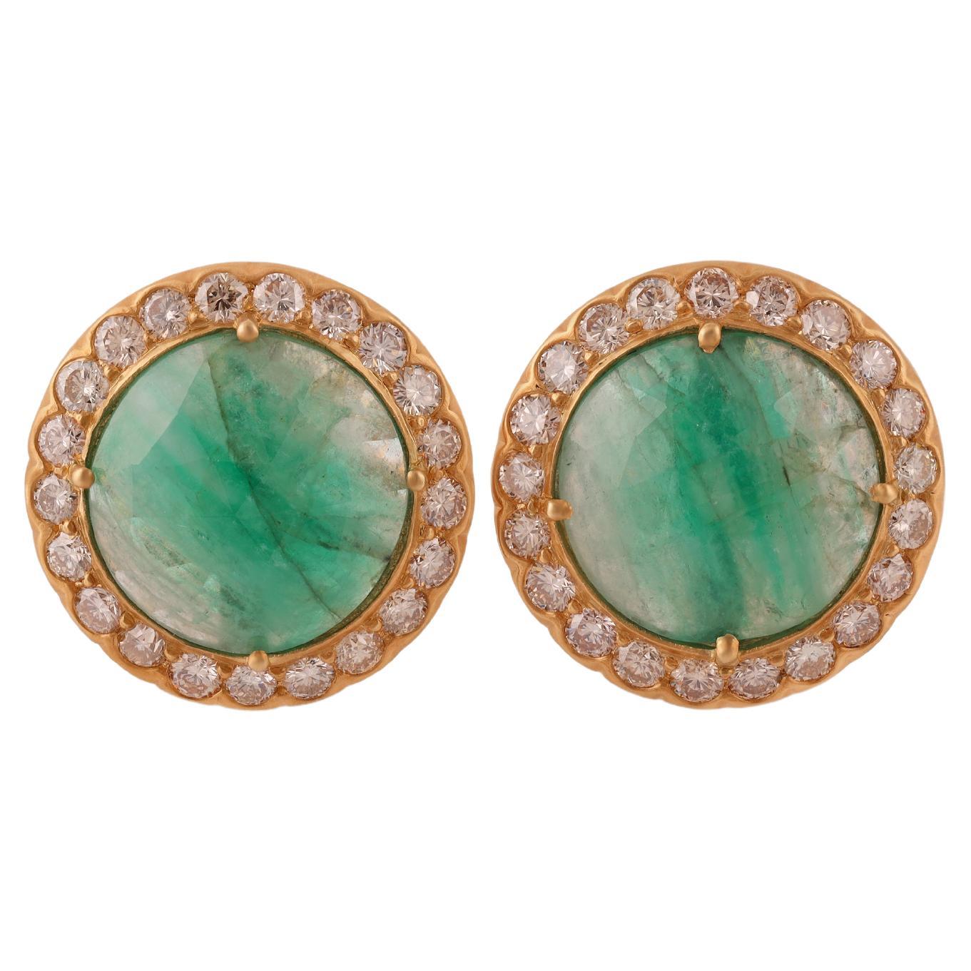 Emerald & Diamond Cufflinks With Diamond & 18k Gold  For Sale