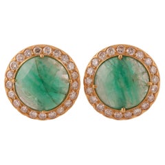 Emerald & Diamond Cufflinks With Diamond & 18k Gold 
