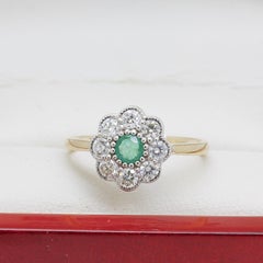 Emerald & Diamond Daisy Ring, New