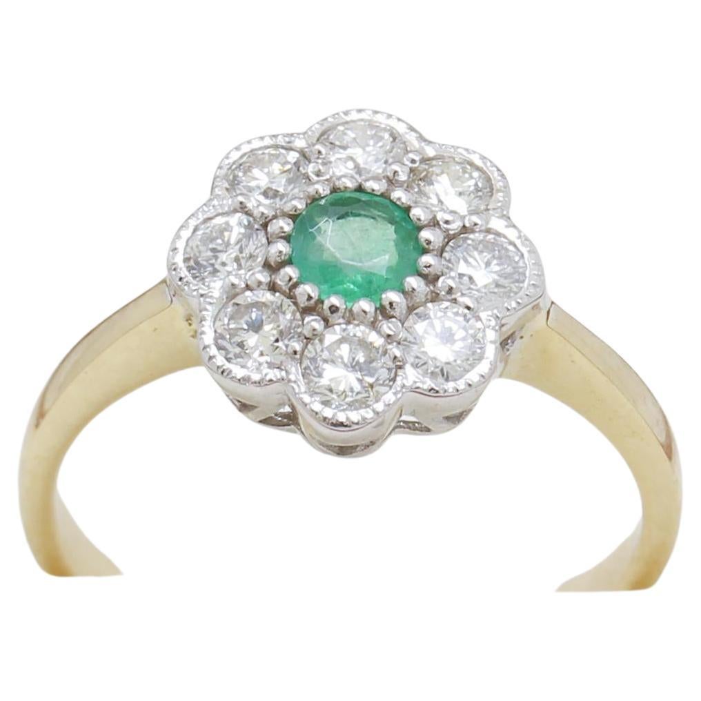 Emerald & Diamond Daisy Ring, New For Sale