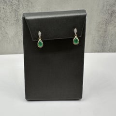 Emerald Diamond Dangle Earrings 10K Yellow Gold Pear Cut 6x4mm New