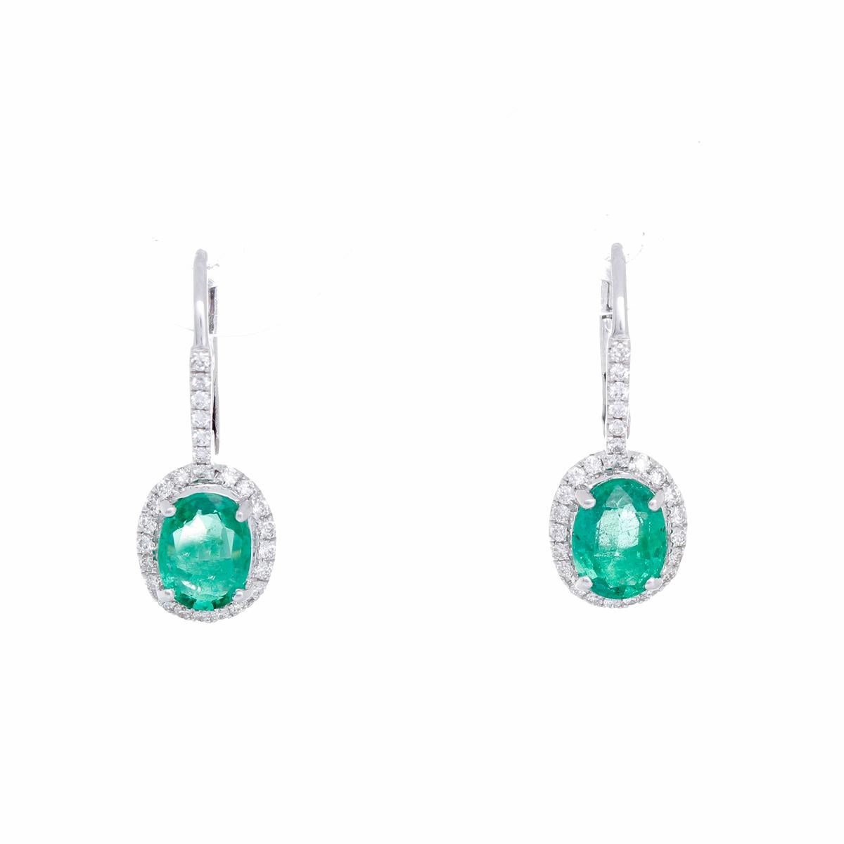  Emerald Diamond Dangle Earrings In Excellent Condition In Dallas, TX