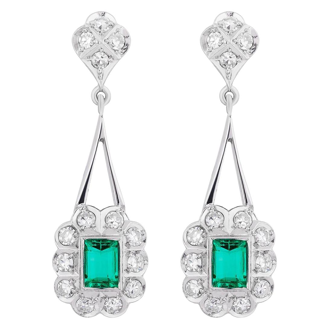 Emerald Diamond Georgian Girandoles Earrings For Sale at 1stDibs