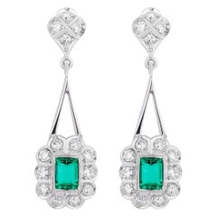 Emerald Diamond Dangle Earrings