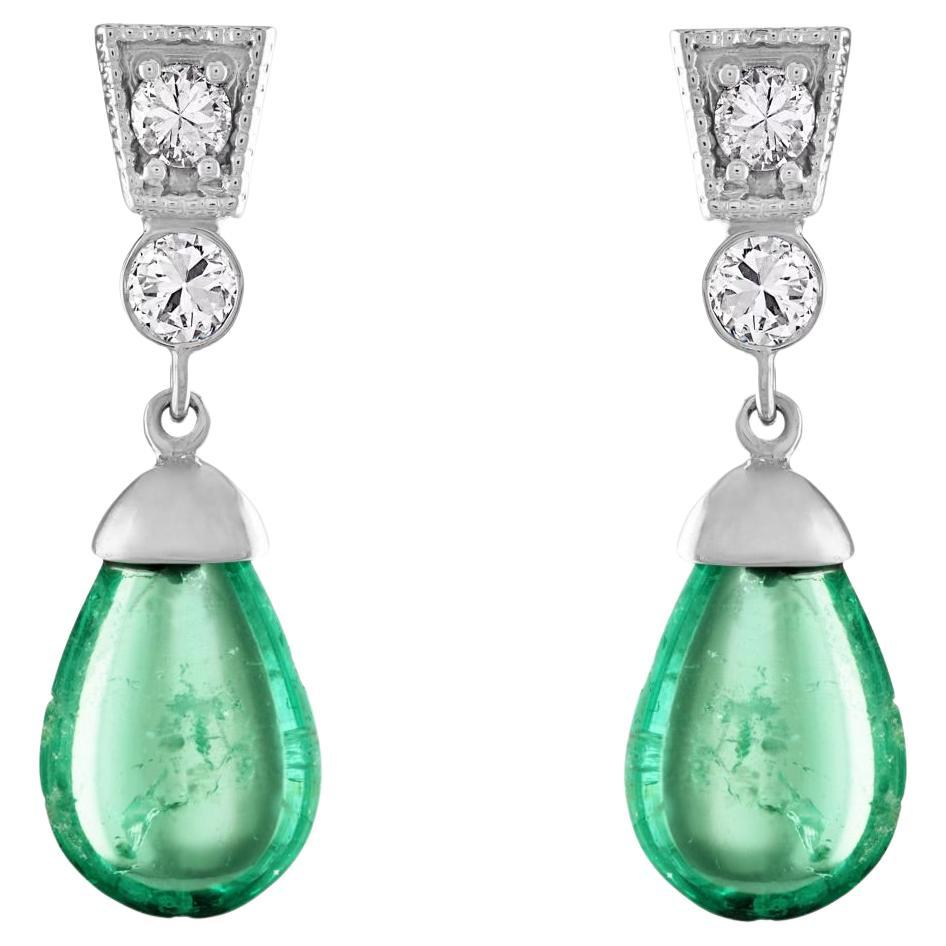 Emerald Diamond Dangling Drop Gold Platinum Earrings