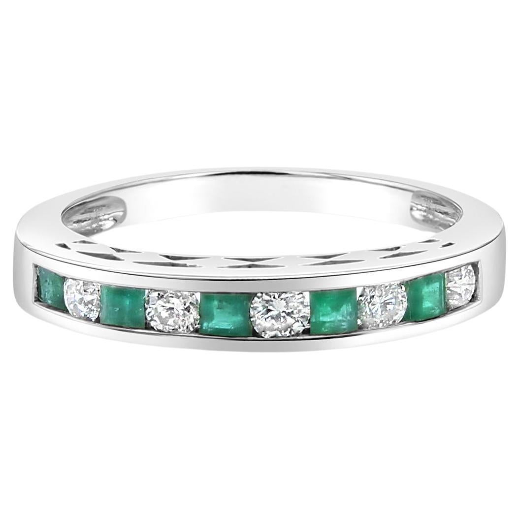 Emerald & Diamond Diamond Wedding Band 14k White Gold