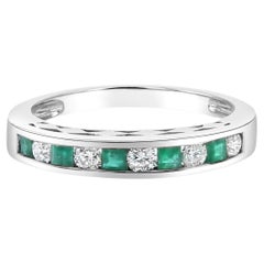 Emerald & Diamond Diamond Wedding Band 14k White Gold