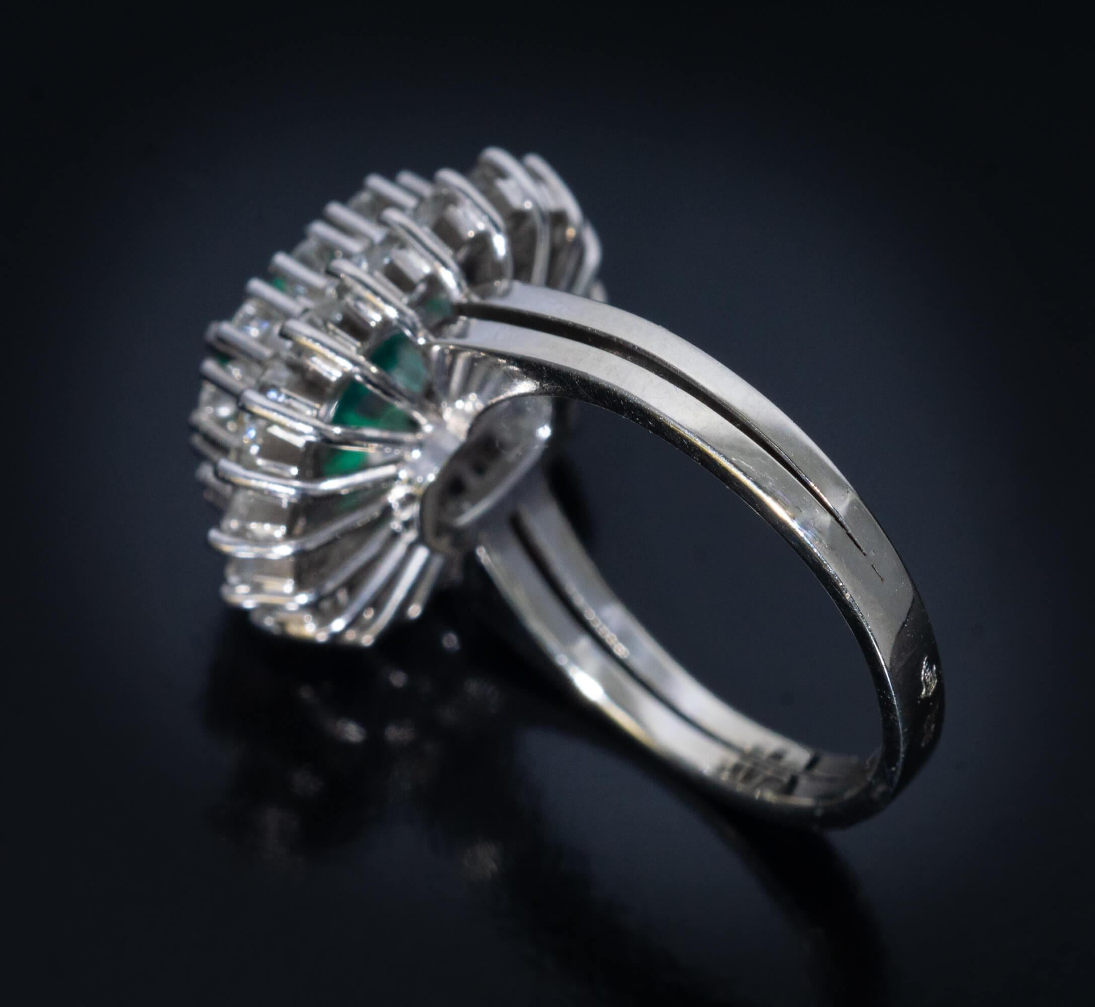 Women's Emerald Diamond Double Halo Engagement Ring For Sale