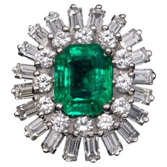 Vintage Emerald Diamond Double Halo Engagement Ring