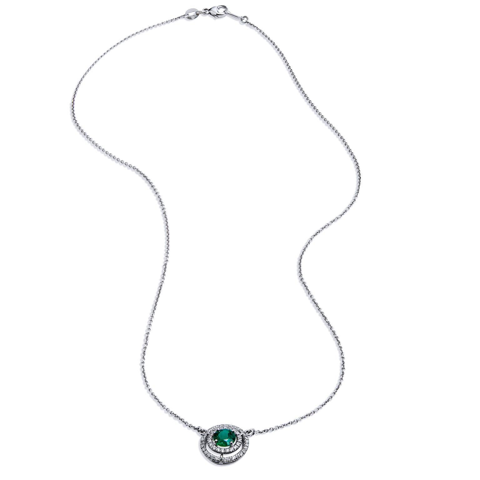 Round Cut Emerald Diamond Double Halo Pendant Necklace