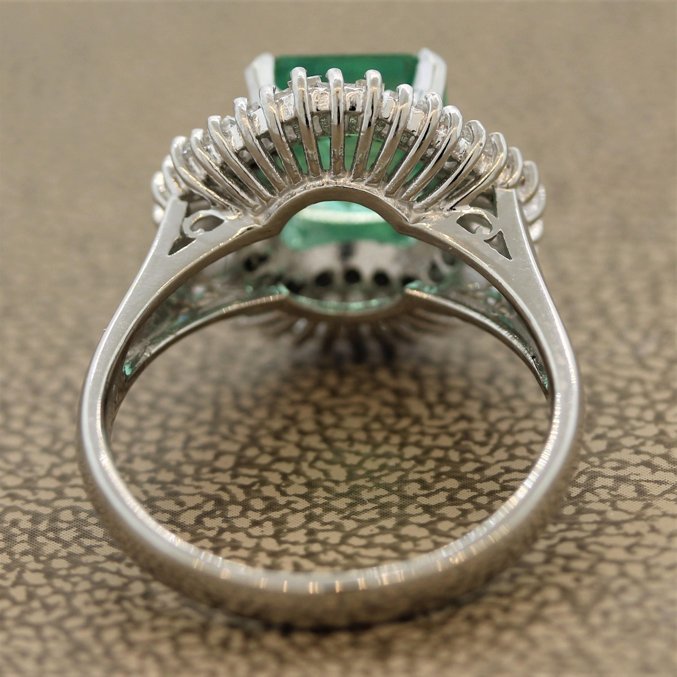 Women's or Men's Emerald Diamond Double-Halo Platinum Ring