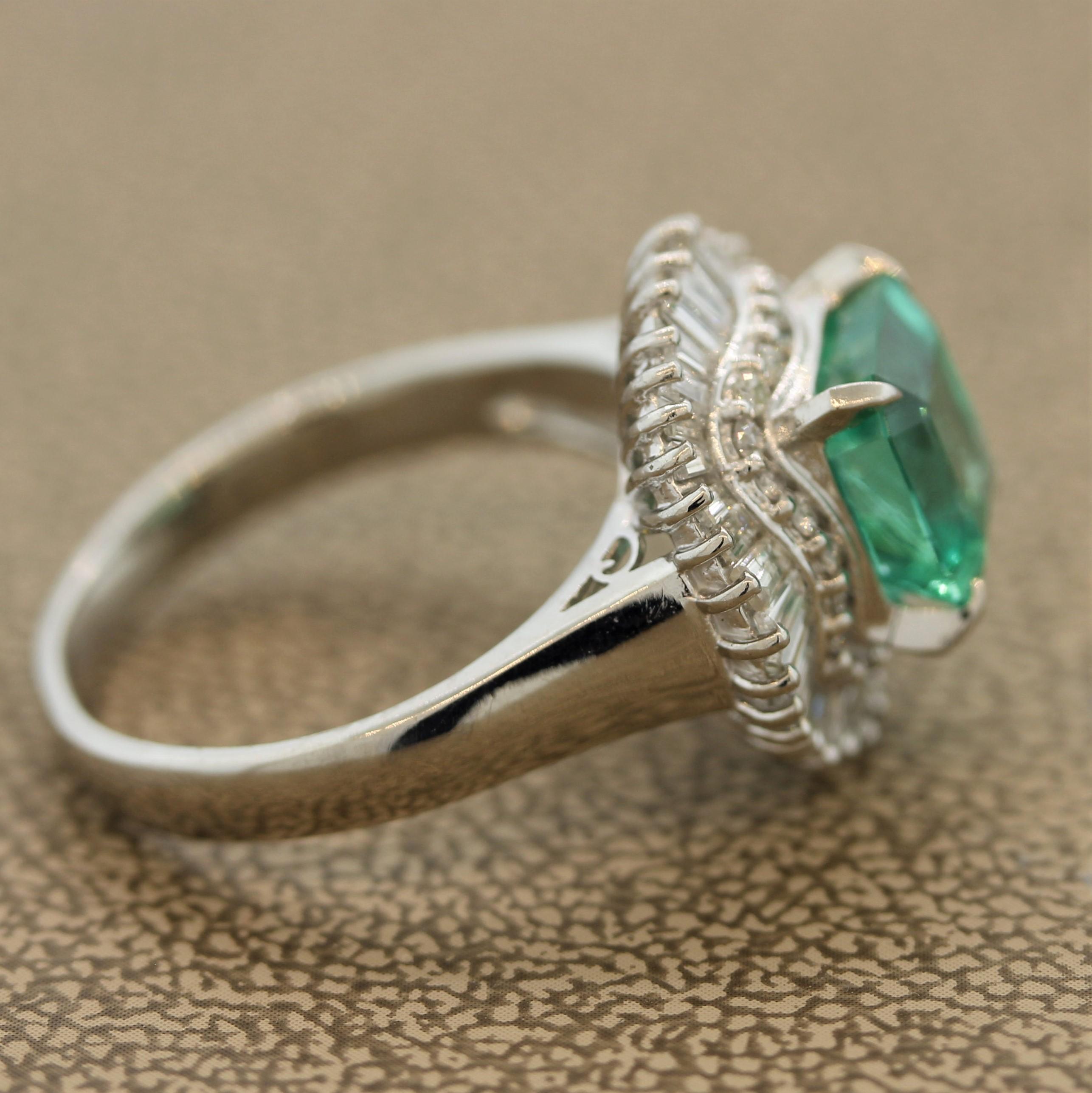 Emerald Diamond Double-Halo Platinum Ring 1